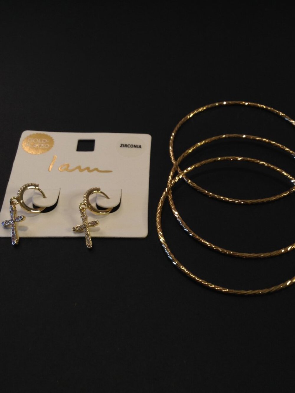Nwt Gold Plated Dangle Hoop Crosses & Set Of 3 Gold Toned Bangles Boho Hippie — image 6 of 6